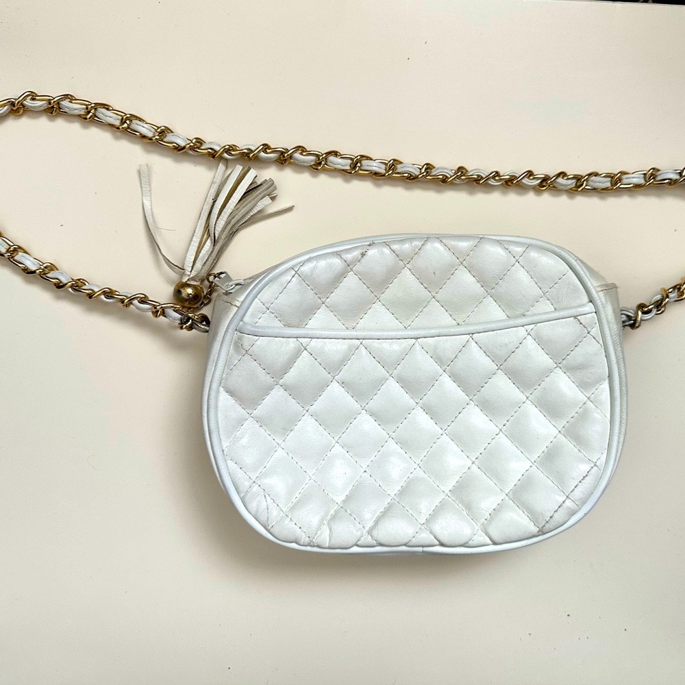 White vintage quilted evening bag